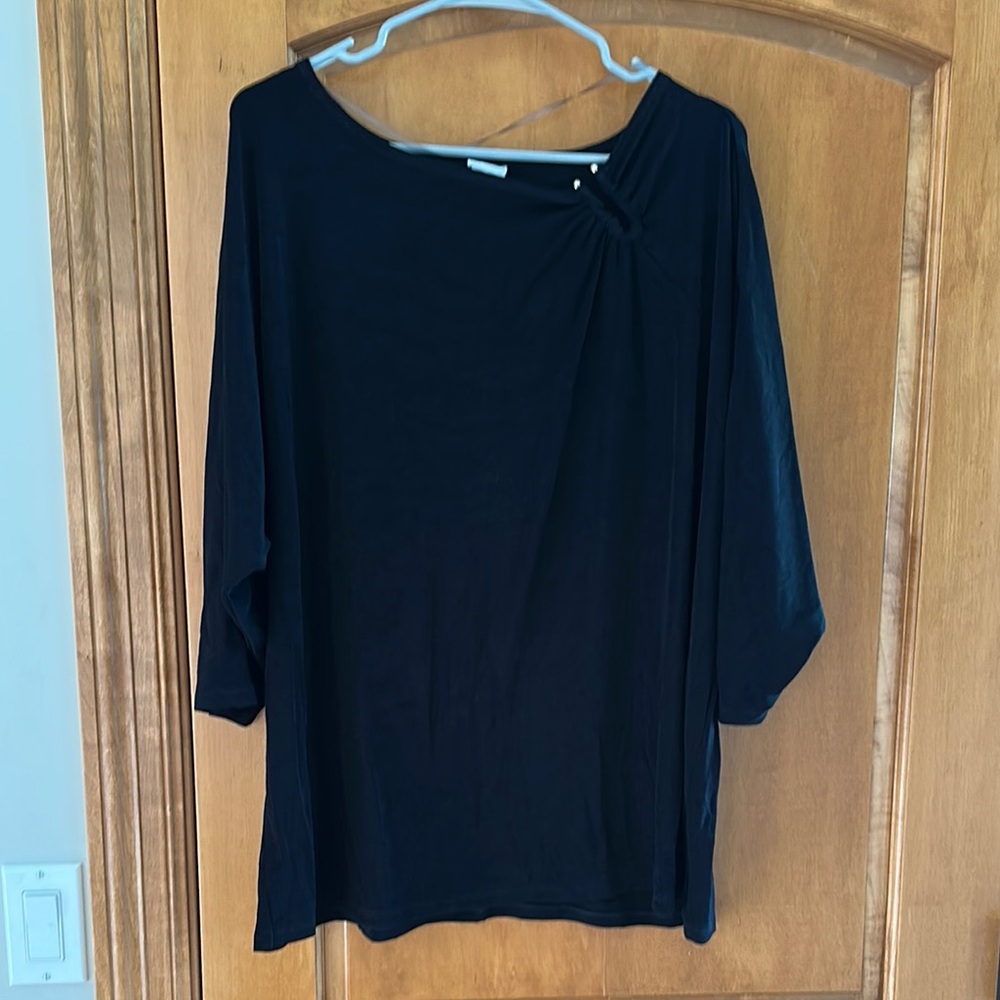 Chico's Travelers Black Gathered Ring Detail Knit Top Size 20 XXL